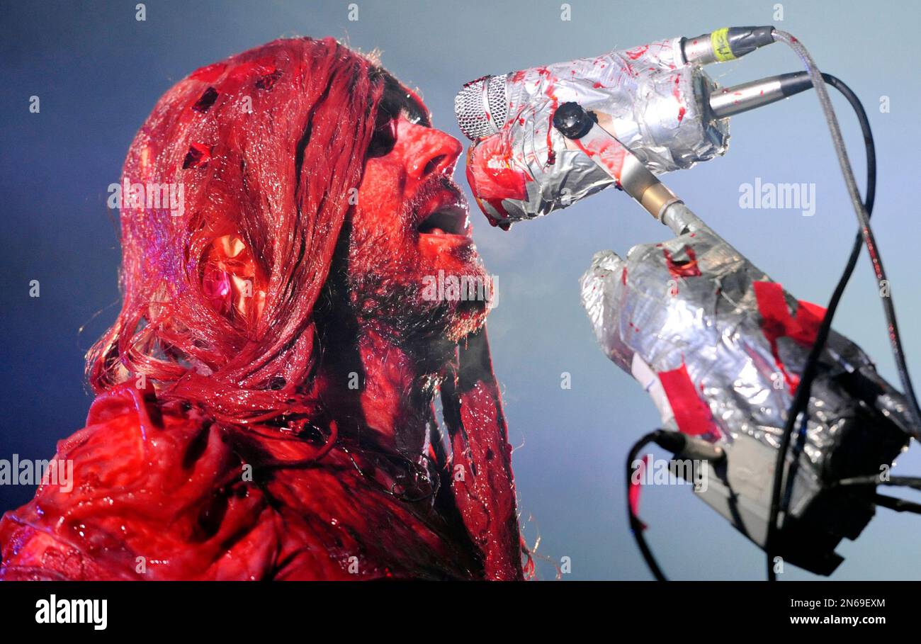 Covered in pig's blood in an homage to the horror film "Carrie," Wayne