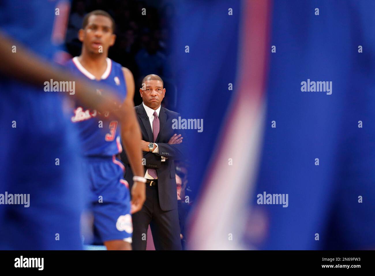 Los Angeles Clippers head coach Doc Rivers looks out as Chris Paul and ...