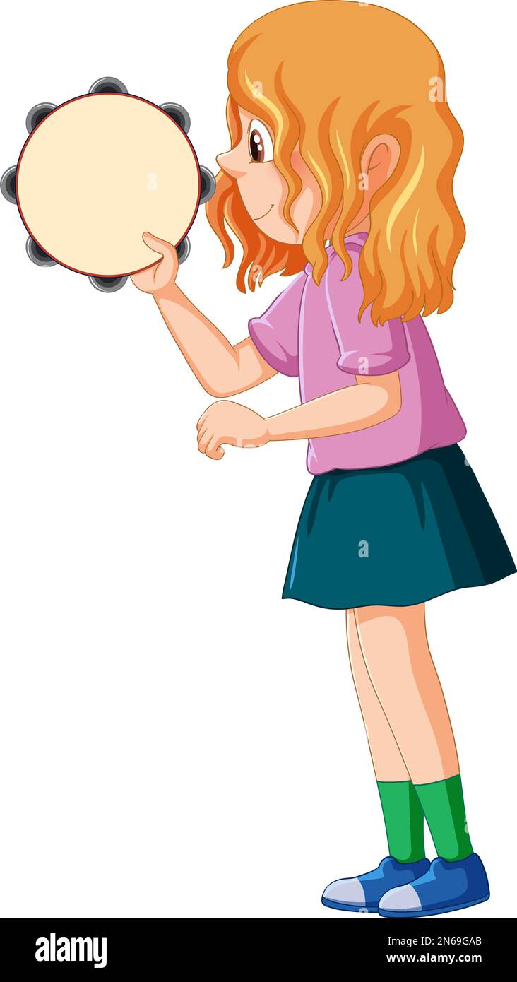 A girl playing tambourine musical instrument illustration Stock Vector