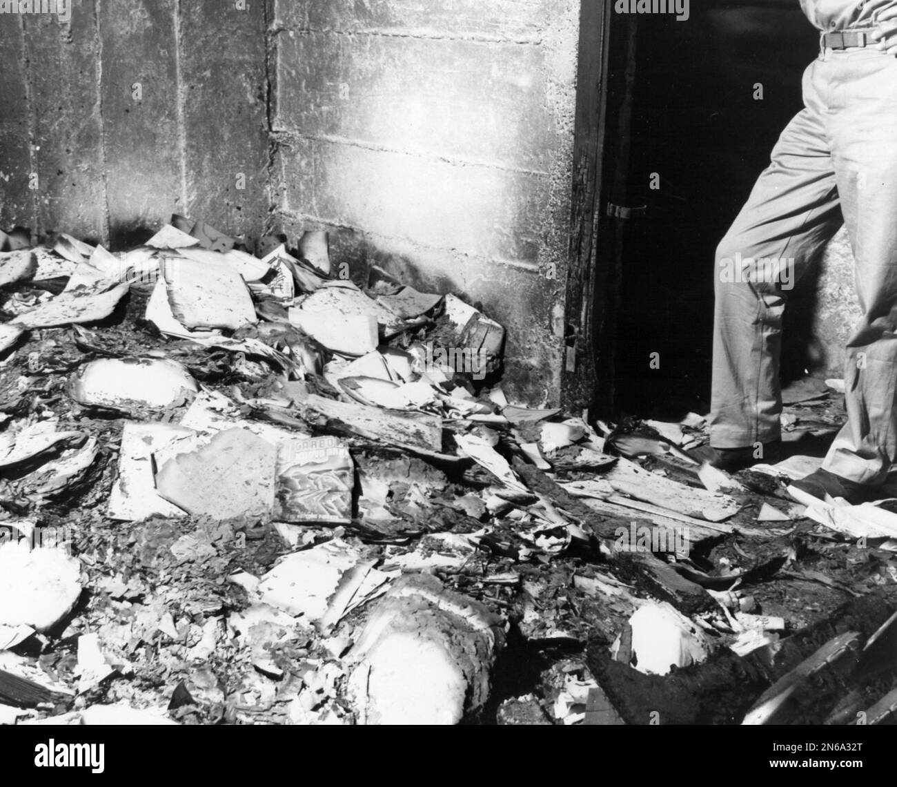 Burned documents at Gestapo headquarters in Via Tasso in Rome Stock Photo