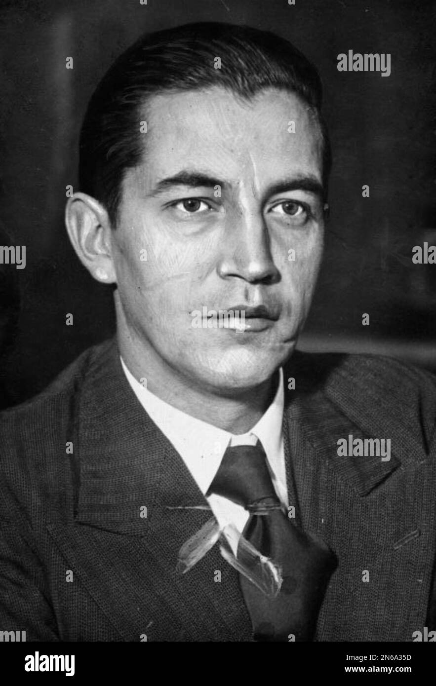 Rudolf Diels who was the first head of the Nazi stae's secret police the Gestapo. The scars are duelling scars that were considered a mark of virility in the early 20th century. Photo By Bundesarchiv, Bild 183-K0108-0501-003 / CC-BY-SA 3.0, CC BY-SA 3.0 de, https://commons.wikimedia.org/w/index.php?curid=5364918 Stock Photo