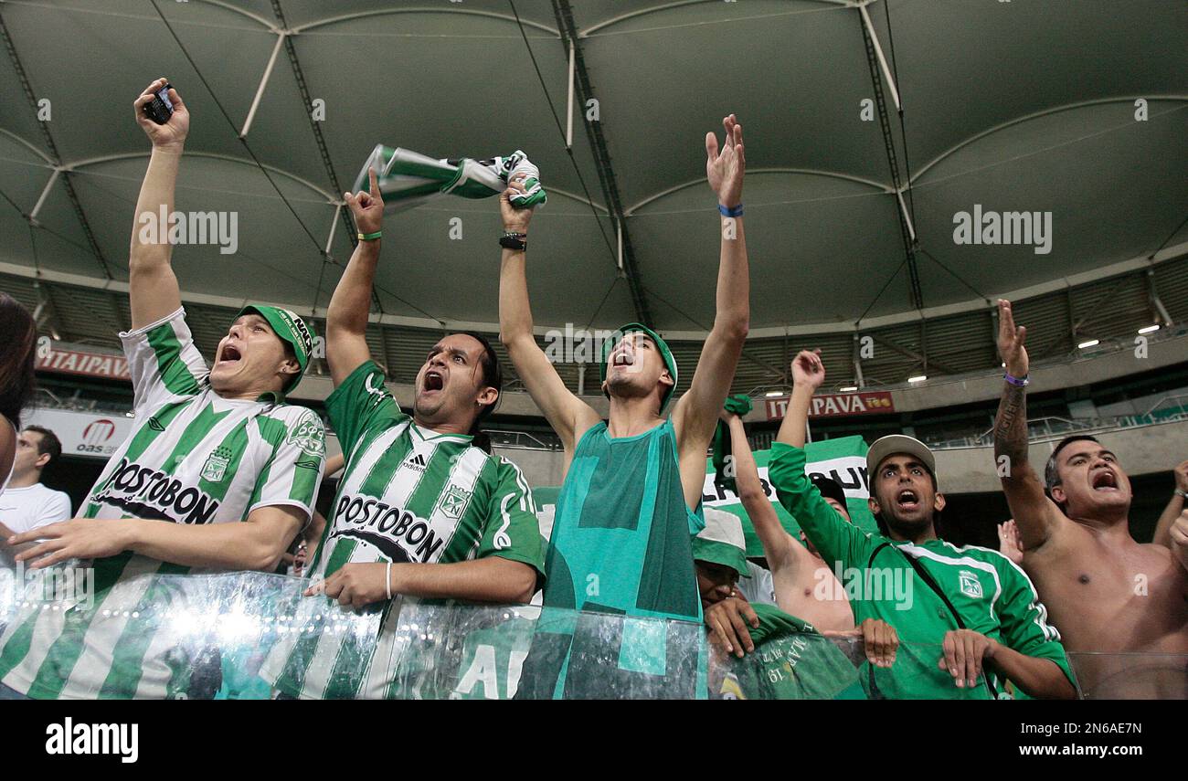 Fans of Atletico Nacional celebrate at the end of a second leg