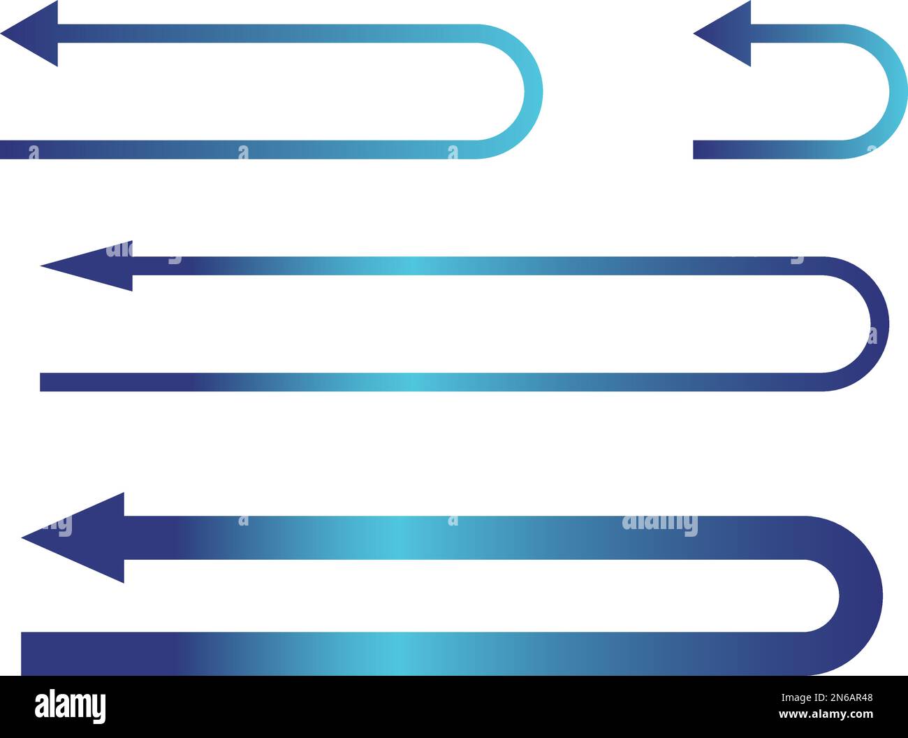 Blue gradation U-turning arrow set. A set of short, long, thin, and thick arrows. Stock Vector