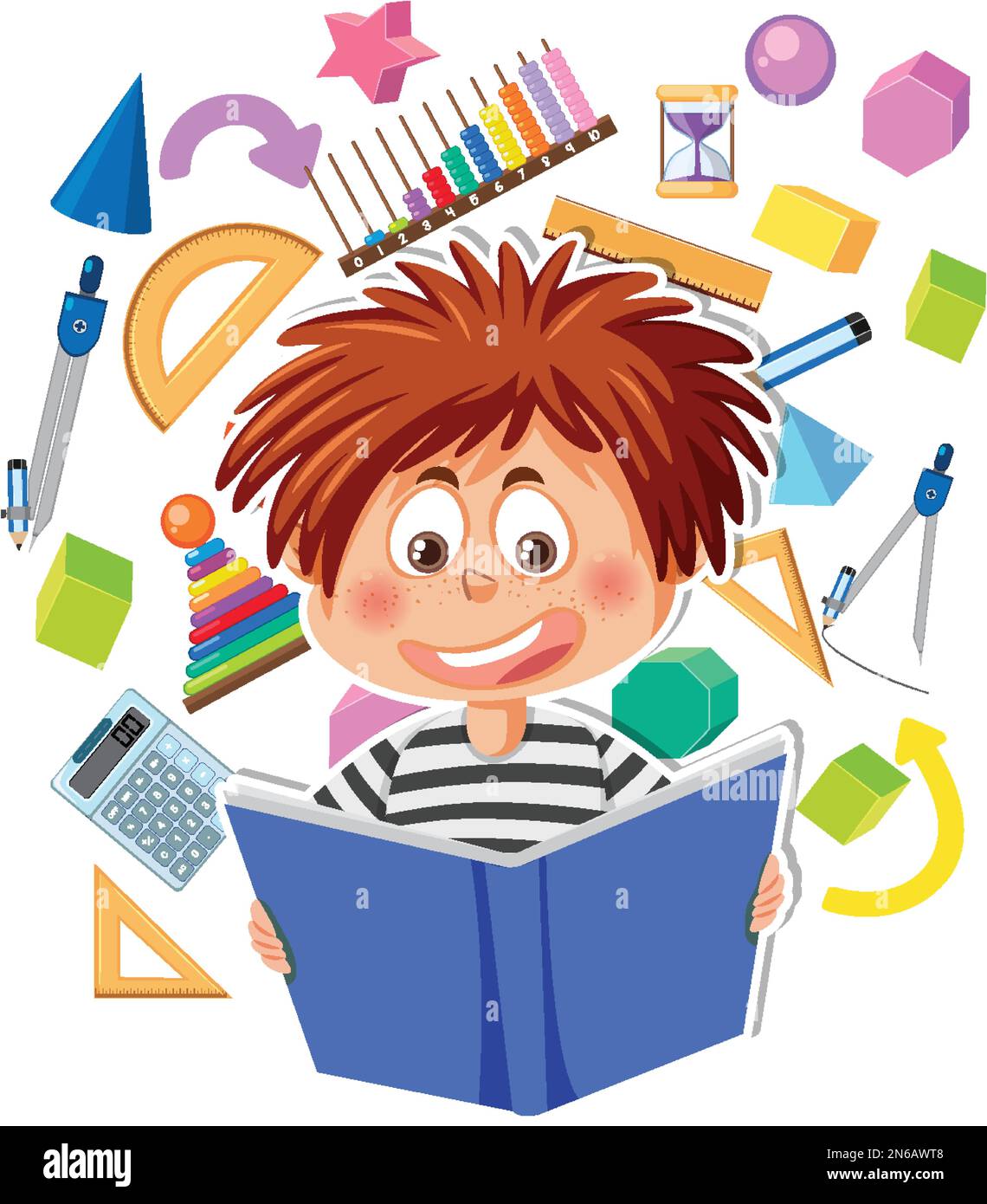 Boy reading math book illustration Stock Vector Image & Art Alamy