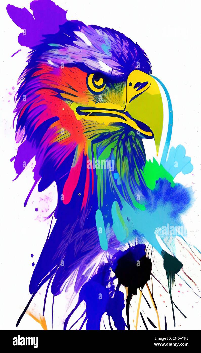 Colorful Eagle Art, Fine Art Painting, Illustration Mascot Drawing. Suitable for Printing