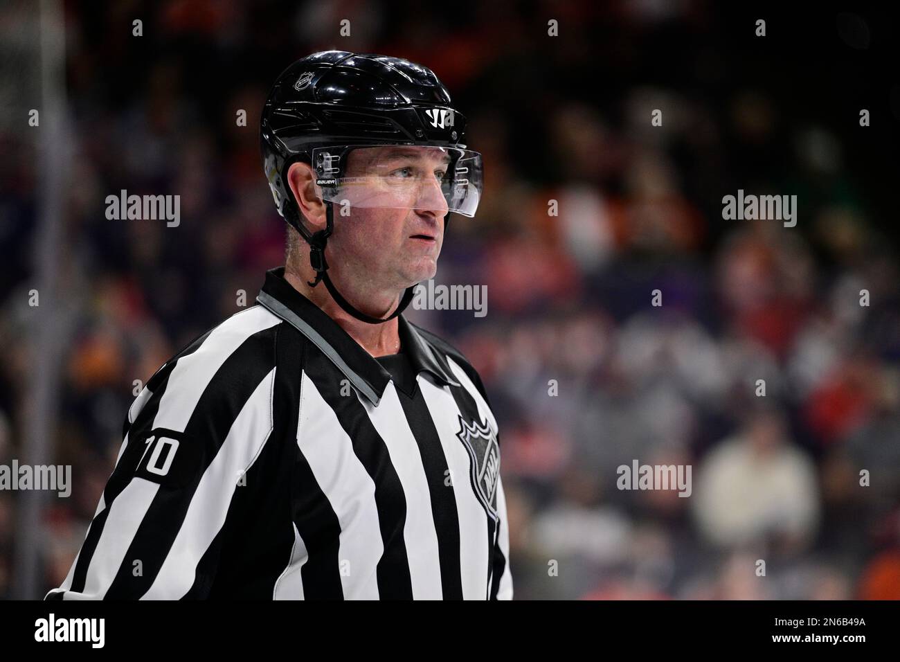 Linesman Derek Nansen in action during an NHL hockey game between the