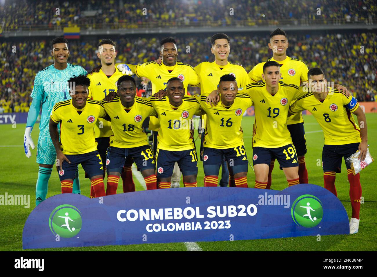 Bogota, Colombia on February 8, 2023. Colombia¿s U-20 team during the CONMEBOL South American U-20 Colombia tournament match between Colombia and Brazil, in Bogota, Colombia on February 8, 2023. Photo by: Chepa Beltran/Long Visual Press Stock Photo