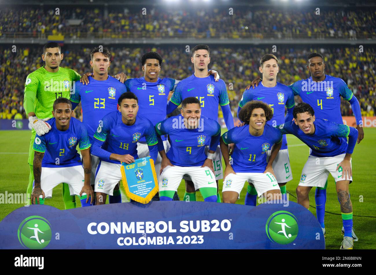 Bogota, Colombia on February 8, 2023. Brazil's U-20 team during the CONMEBOL South American U-20 Colombia tournament match between Colombia and Brazil, in Bogota, Colombia on February 8, 2023. Photo by: Chepa Beltran/Long Visual Press Stock Photo