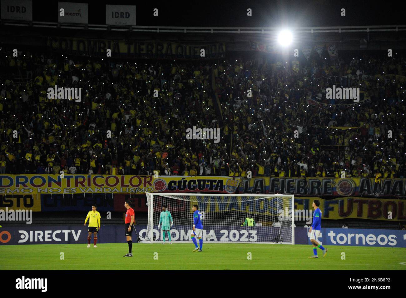 Bogota, Colombia on February 8, 2023. Colombia fans during the CONMEBOL South American U-20 Colombia tournament match between Colombia and Brazil, in Bogota, Colombia on February 8, 2023. Photo by: Chepa Beltran/Long Visual Press Stock Photo