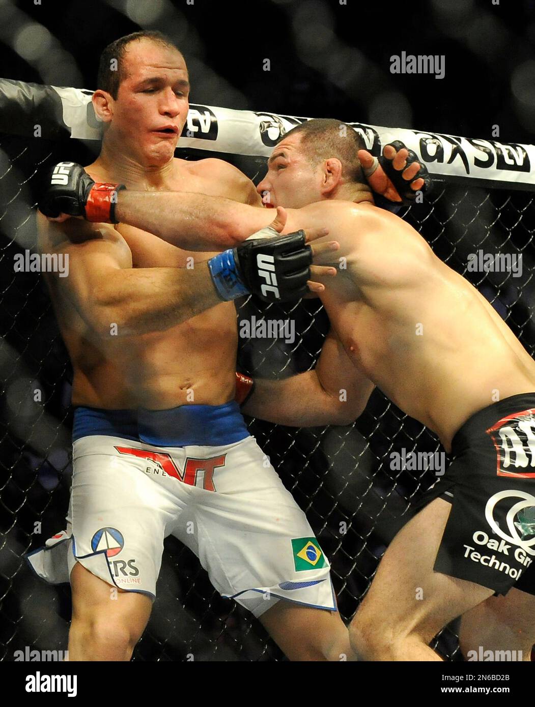 Former heavyweight champion Junior Dos Santos left and UFC heavyweight champion Cain Velasquez fight for the UCF World Heavyweight title in Houston Saturday Oct. 19 2013. Velasquez kept his title beat...