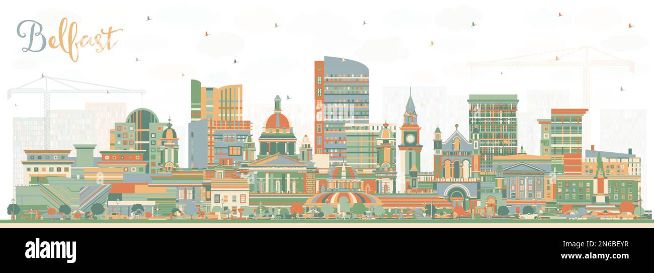 Belfast Northern Ireland City Skyline with Color Buildings. Vector