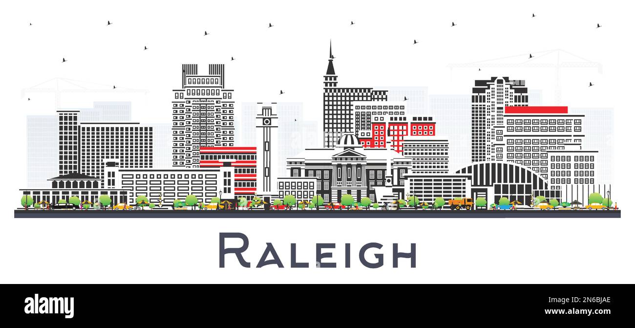 Raleigh North Carolina City Skyline with Color Buildings Isolated on