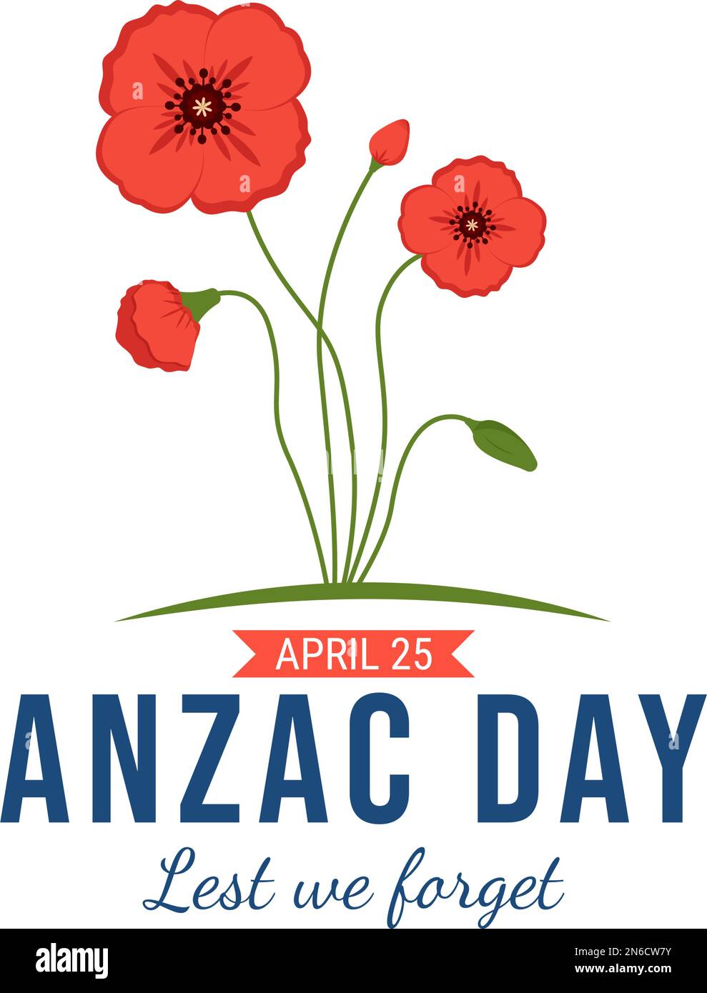 Anzac Day of Lest We Forget Illustration with Remembrance Soldier Paying Respect and Red Poppy Flower in Flat Hand Drawn for Landing Page Templates Stock Vector
