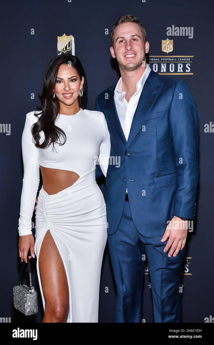 Phoenix, USA. 09th Feb, 2023. Christen Harper and Jared Goff walking on