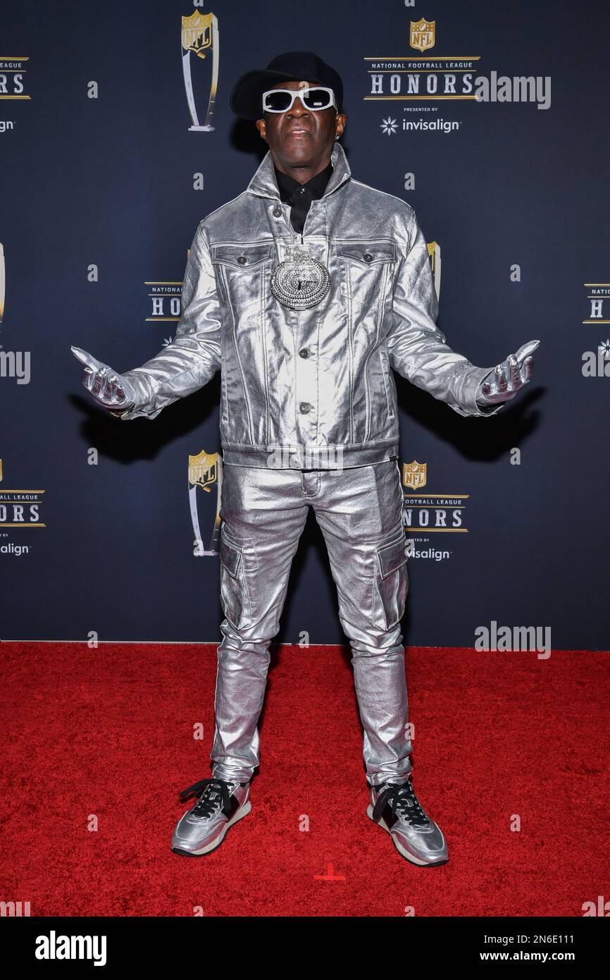 Flavor Flav walking on the red carpet at NFL Honors held at Symphony Hall at the Phoenix Convention Center in Phoenix, Arizona. Picture date: Thursday February 9, 2023. Super Bowl LVII will take place Sunday Feb. 12, 2023 between the Kansas City Chiefs and the Philadelphia Eagles. Stock Photo