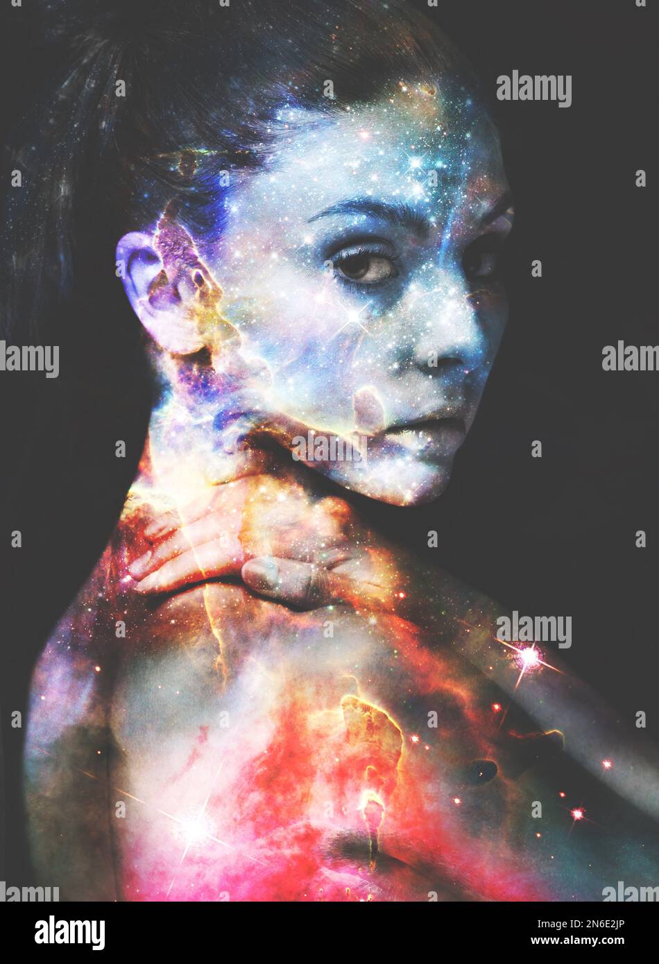 Abstract beauty. Portrait of a beautful woman with the stars