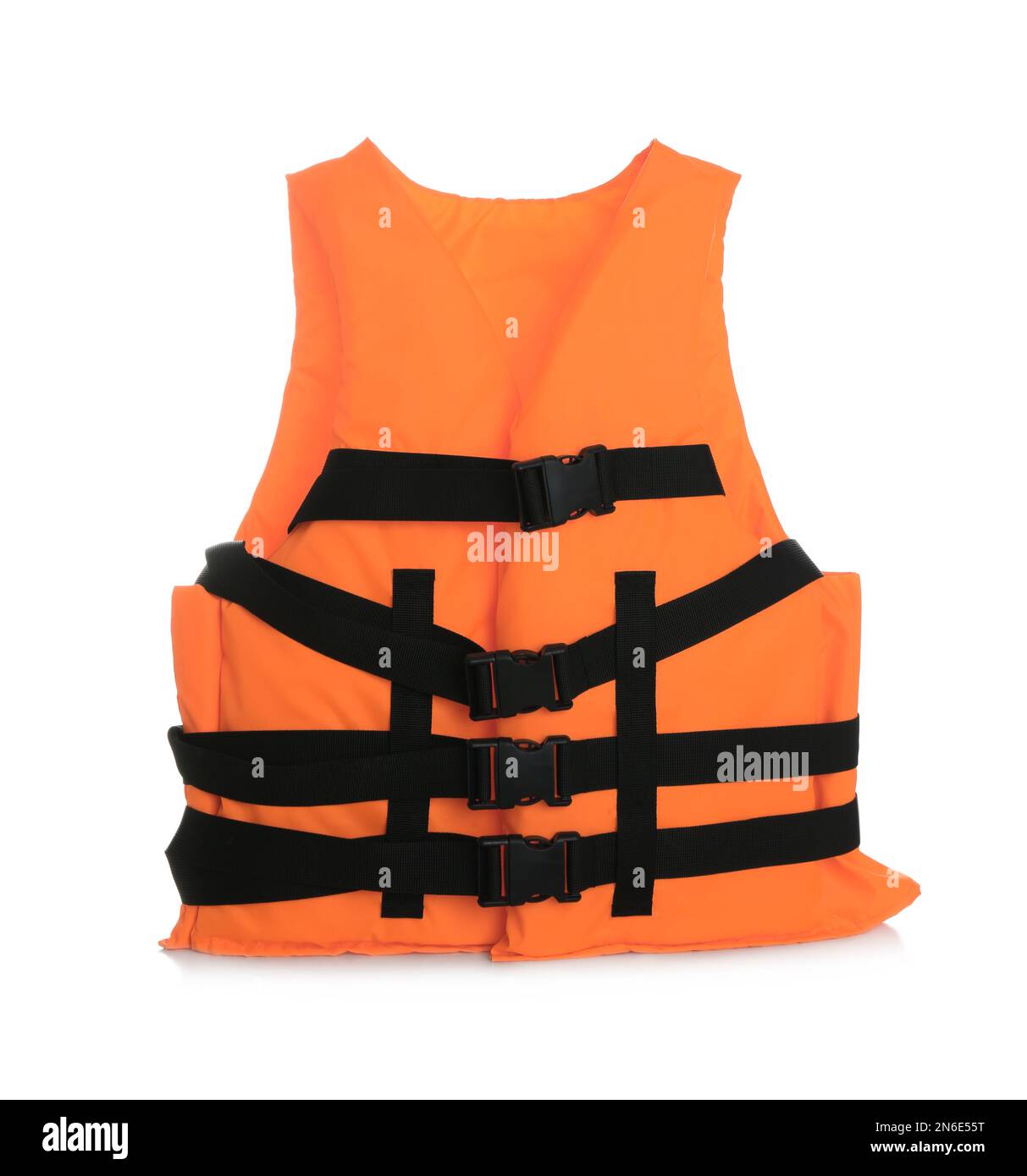 Orange life jacket isolated on white. Personal flotation device Stock