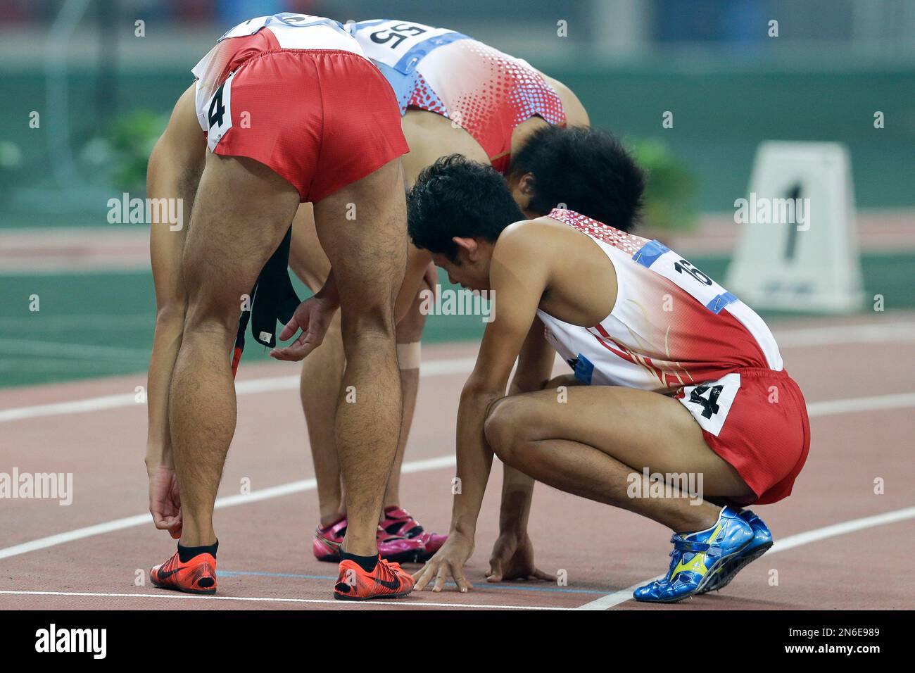 Japan's 4x100 men's relay team runners, from left to right, Sho