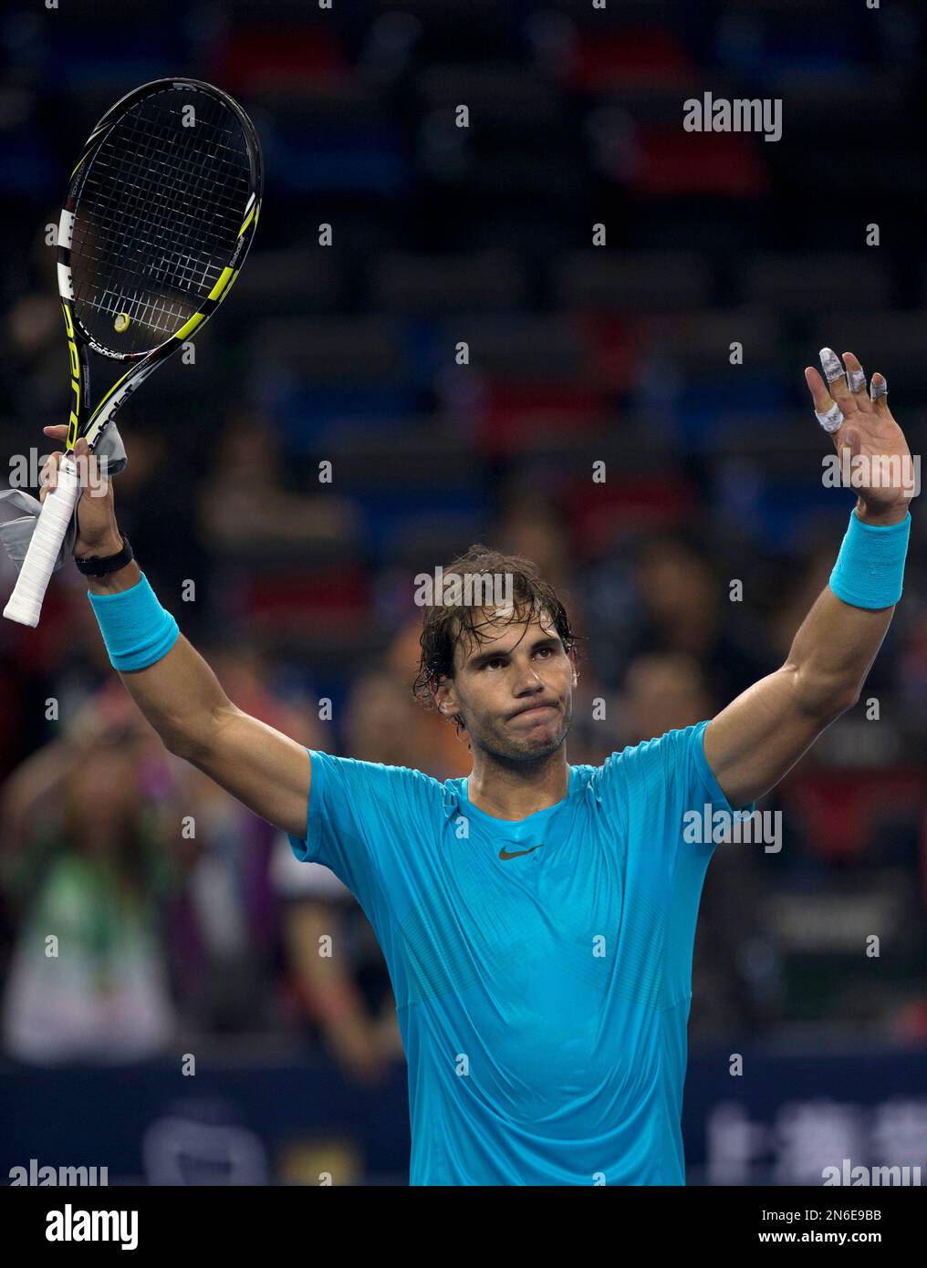 Spain's Rafael Nadal celebrates after defeating Ukraine's Alexandr