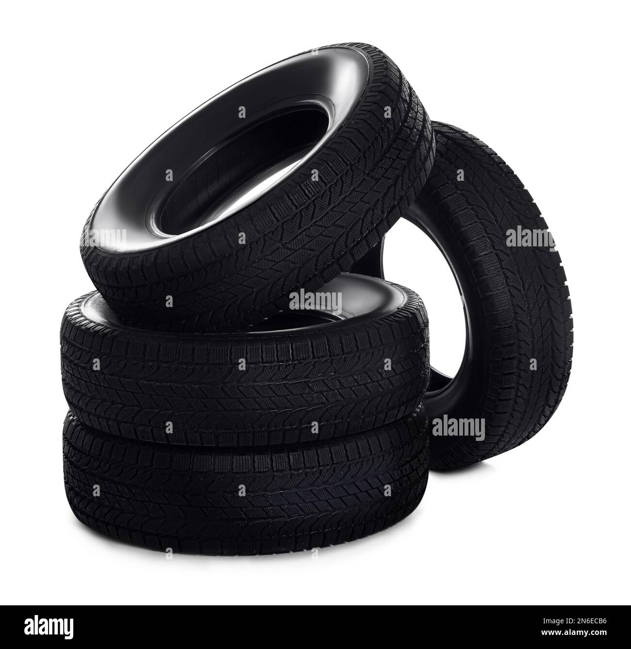 Set of new winter tires on white background Stock Photo Alamy