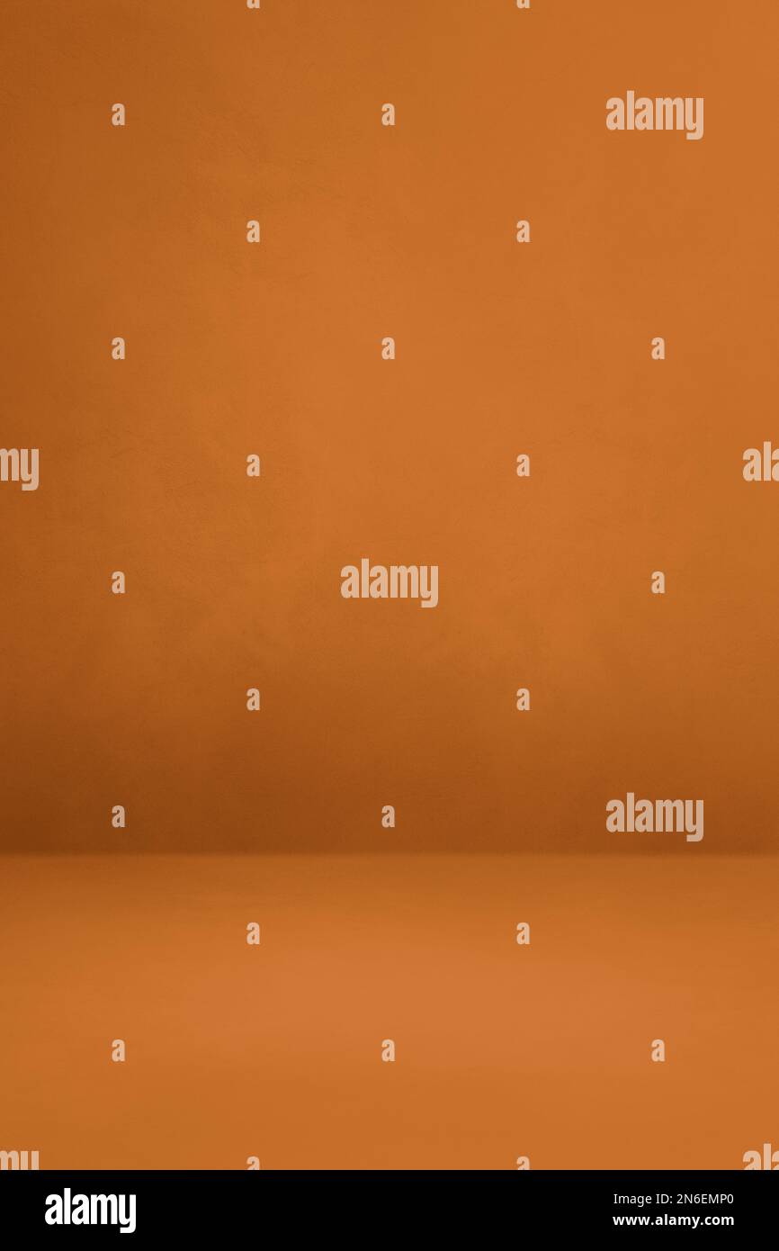 orange brown concrete interior background. Empty template scene. Vertical mockup Stock Photo