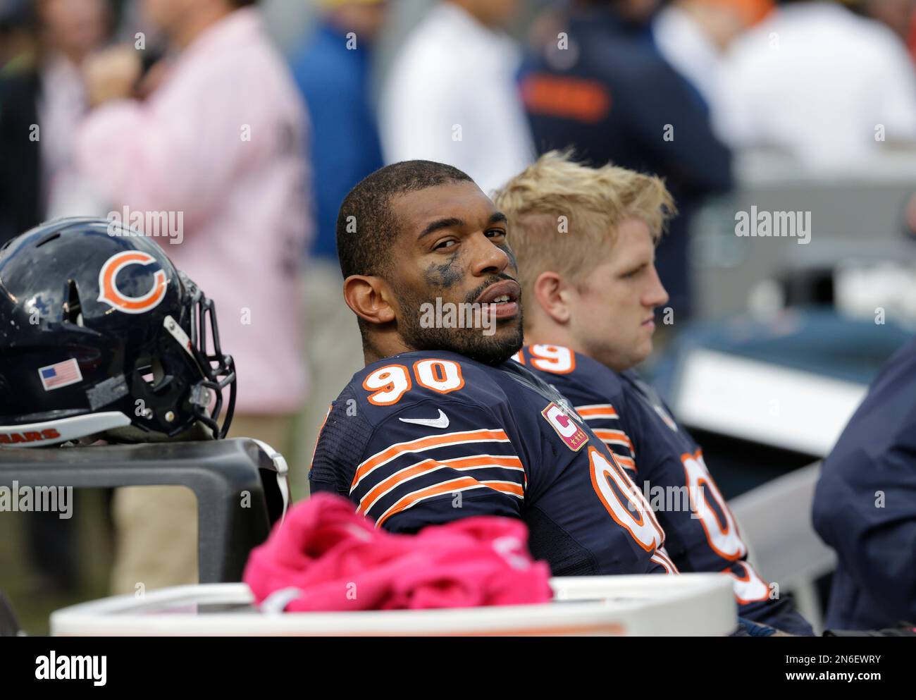 New Bears defensive end Julius Peppers (#90) during the first day of the  Chicago Bears training camp at Olivet Nazarene University in Bourbonnais,  IL. (Credit Image: © Geoffrey Siehr/Southcreek Global/ZUMApress.com Stock  Photo 