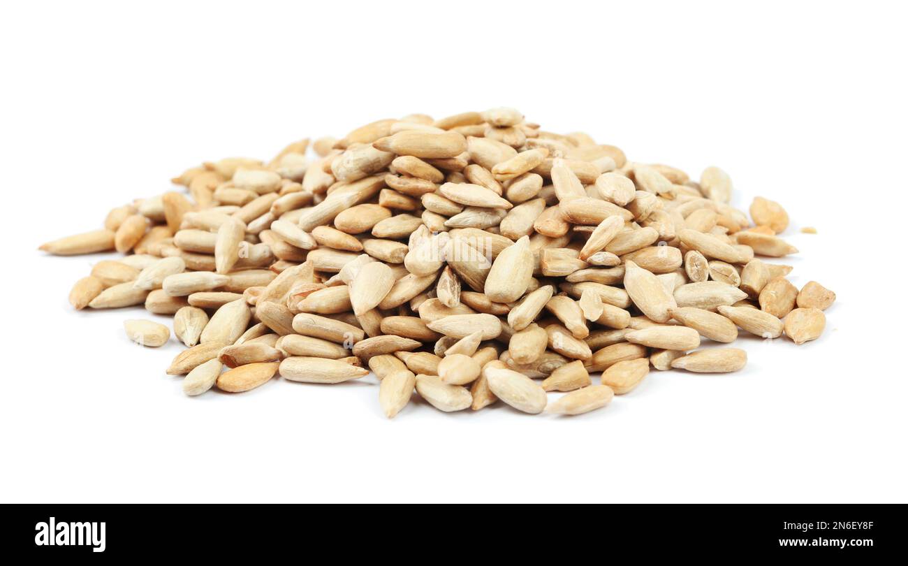 Pile of peeled sunflower seeds isolated on white Stock Photo - Alamy