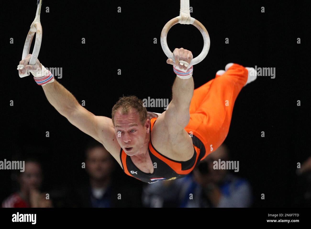 Yuri van Gelder of The Netherlands performs on the rings during the ...