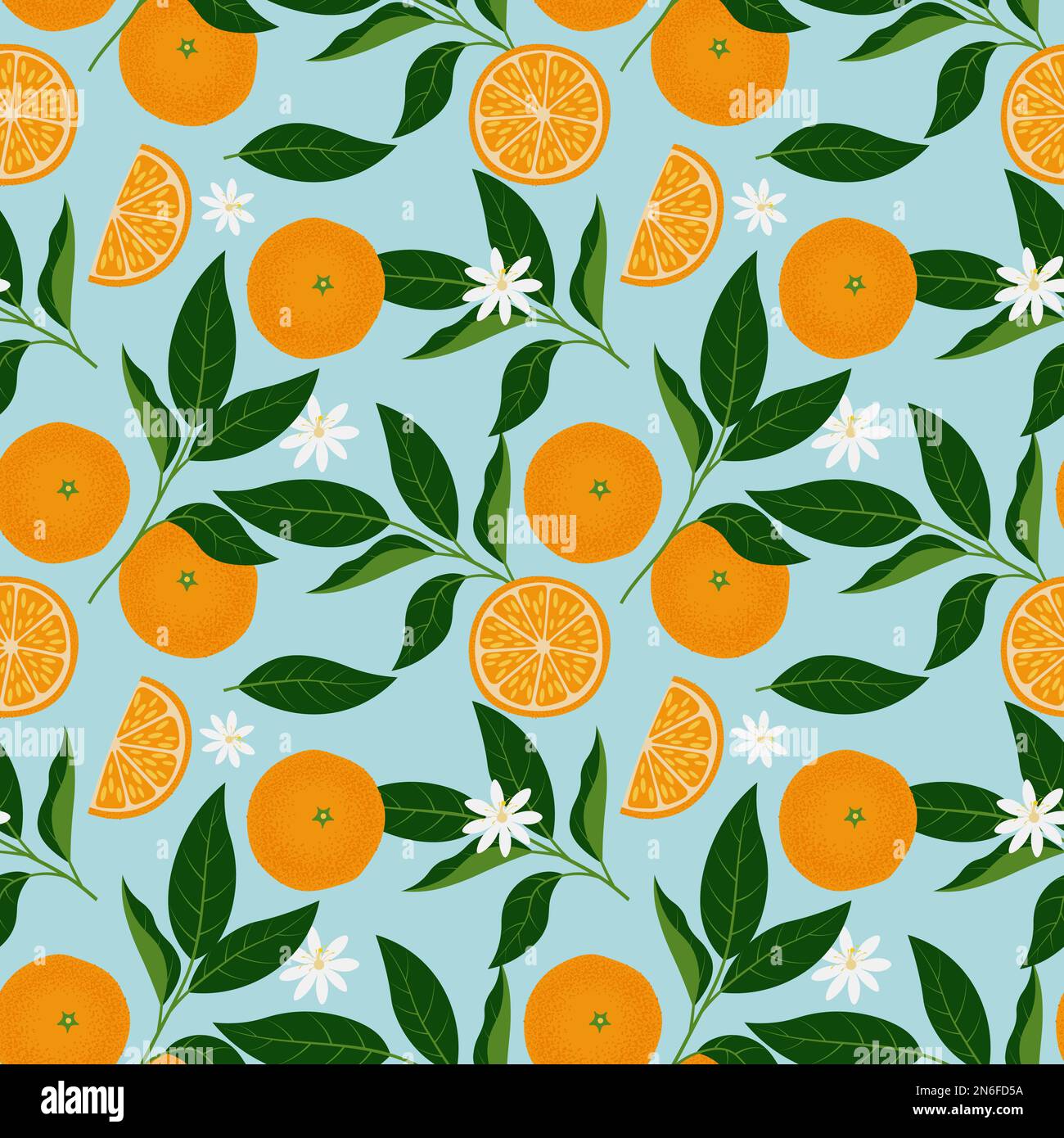 Tropical seamless pattern with orange citrus fruit and leaves. Vector ...