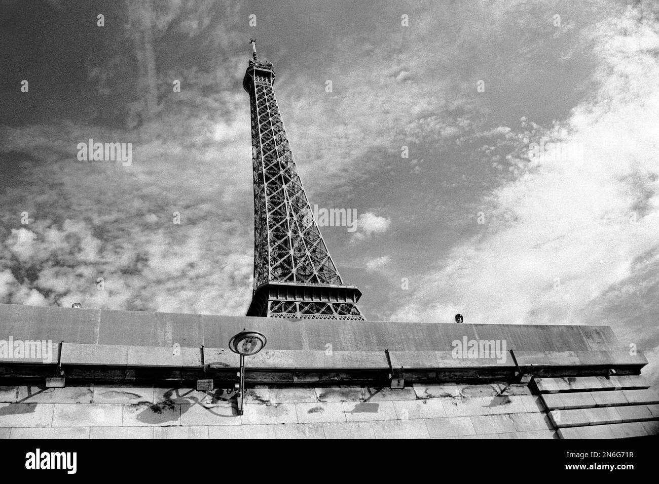 Eiffel Tower in Paris, Paris Eiffel Tower, woman looking over parapet at Eiffel Tower, steel