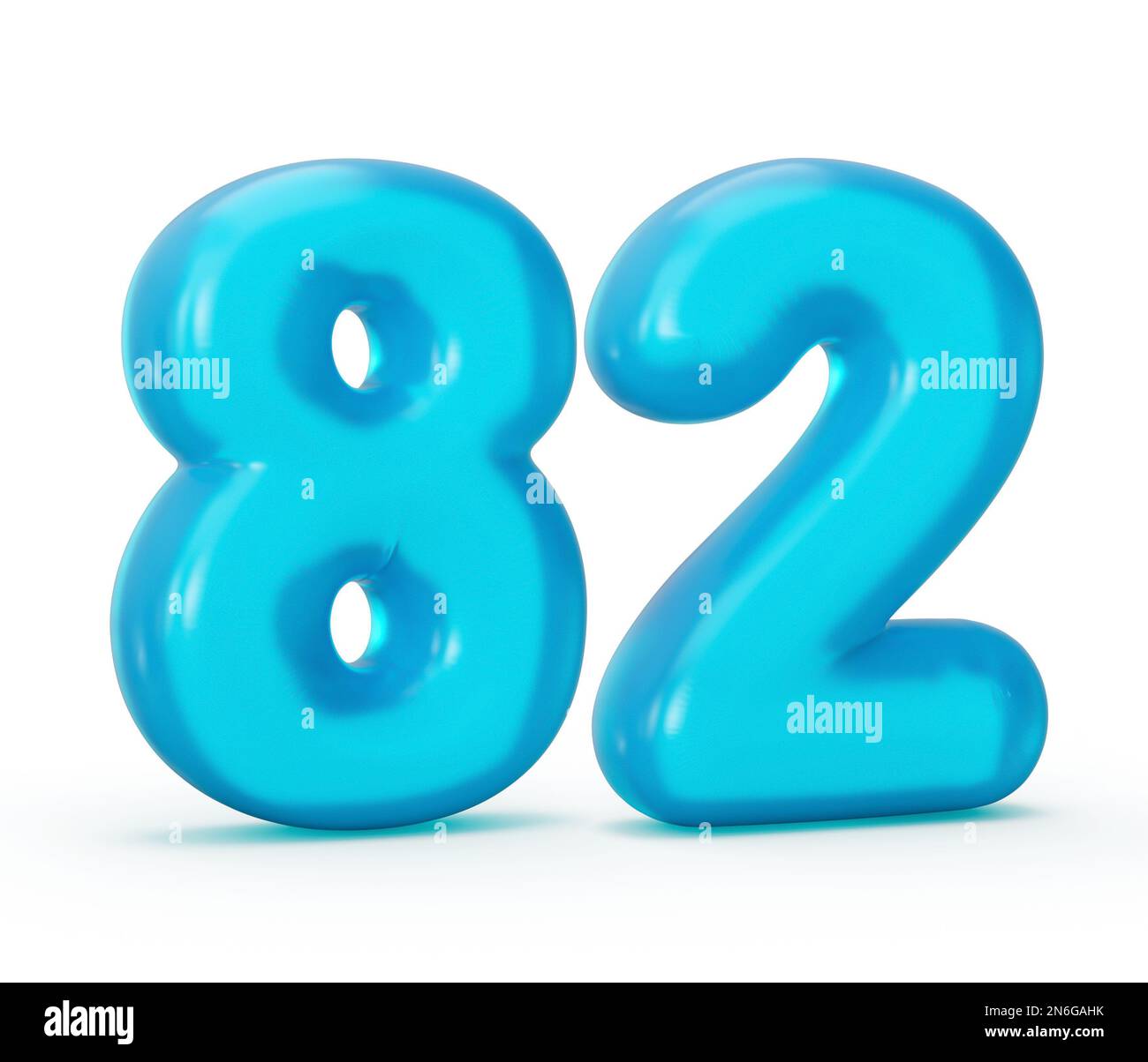 A Blue jelly digit 82 Eighty Two isolated on white background Stock
