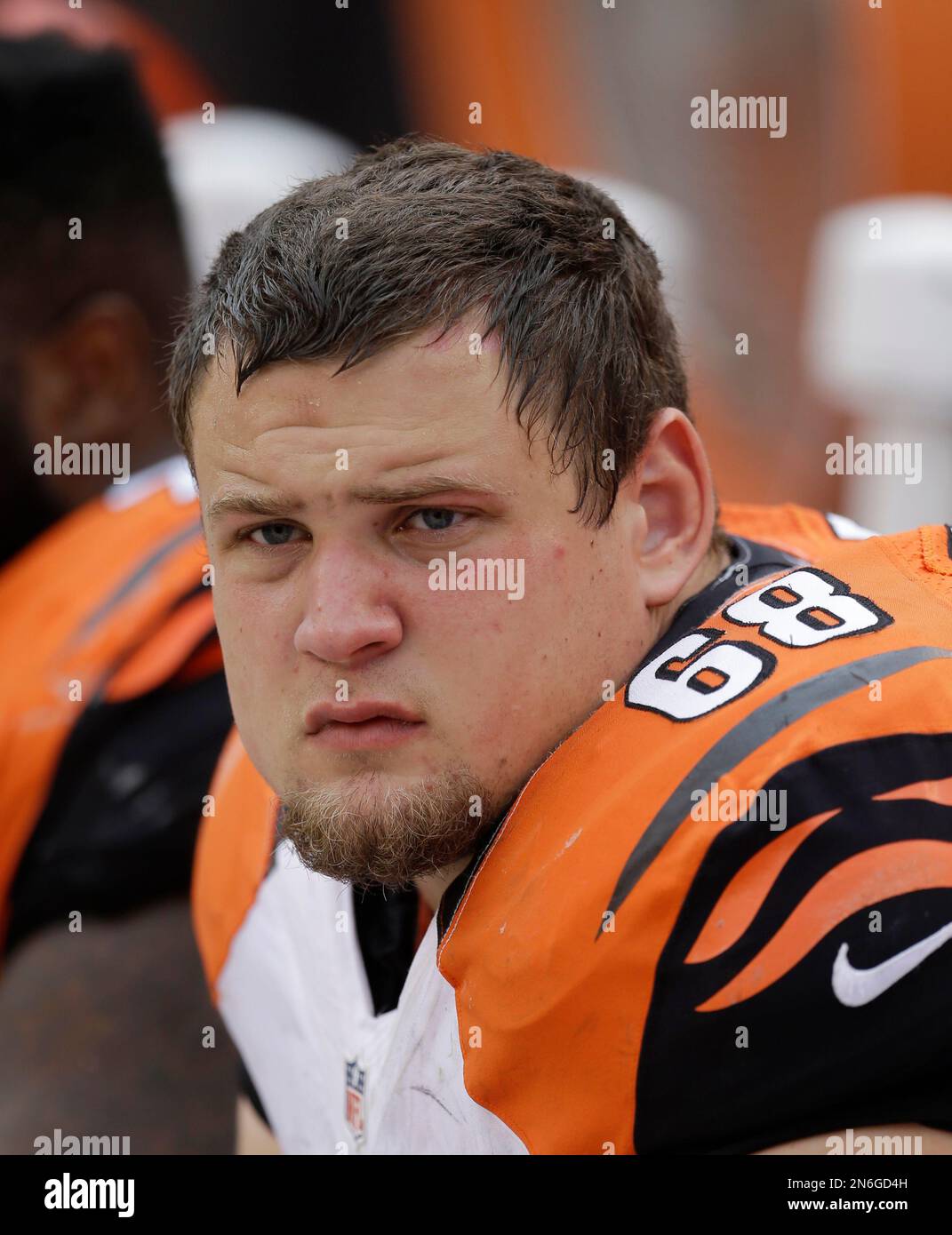 Cincinnati Bengals guard Kevin Zeitler (68) hits a blocking pad during  practice at the NFL football team's rookie camp, Friday, May 11, 2012, at  Paul Brown Stadium in Cincinnati. (AP Photo/Tony Tribble