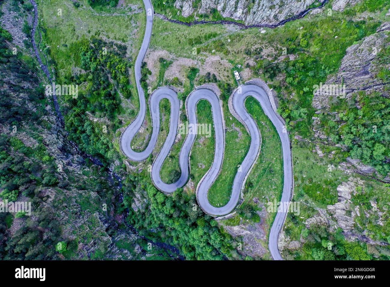 Drone shot, aerial photo, serpentine in the Pyrenees, country road in the  mountains, Aragnouet, Departement Hautes-Pyrenees, France Stock Photo -  Alamy