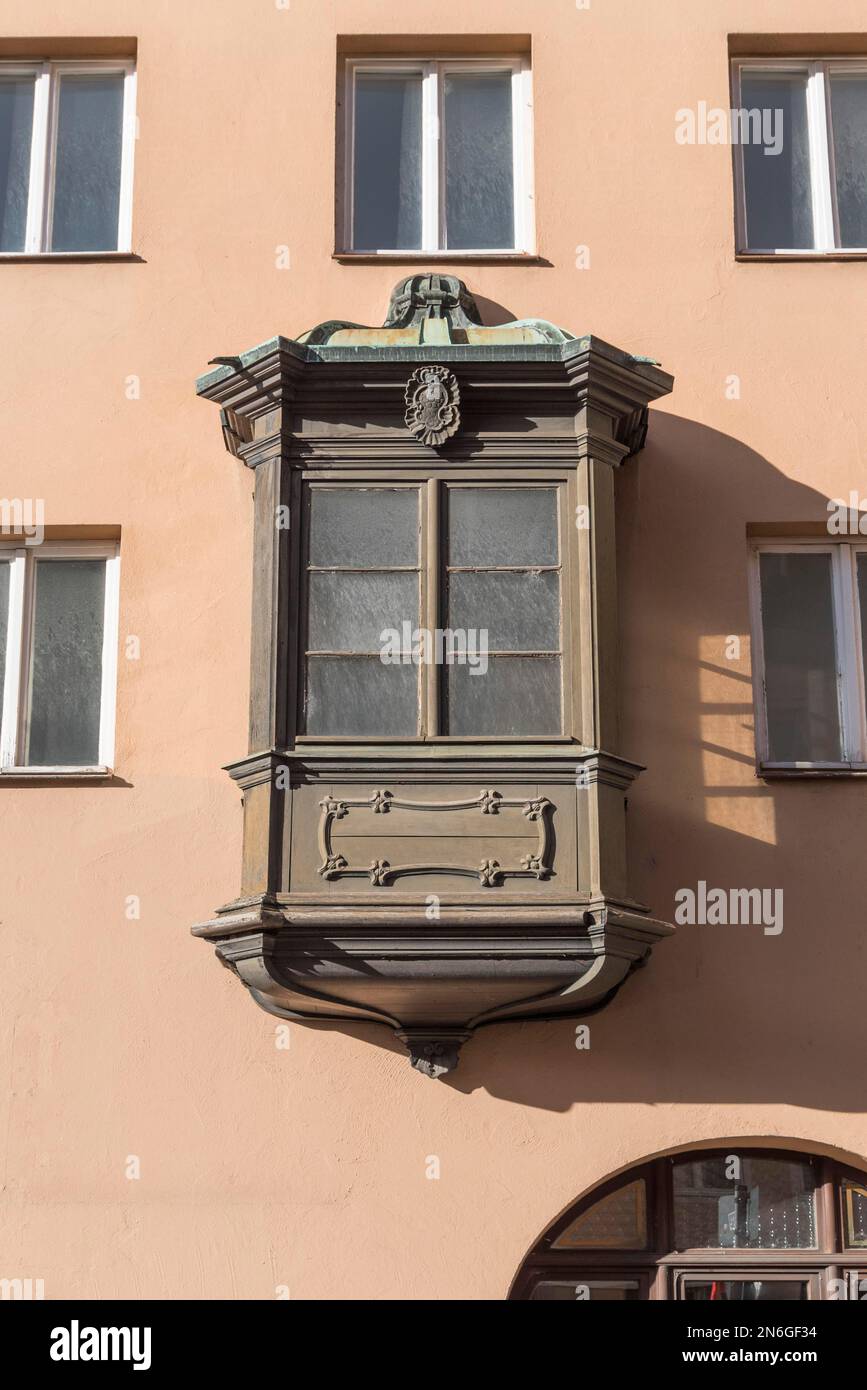 Historical choir on a vacant house, Nuremberg, Middle Franconia, Bavaria, Germany Stock Photo