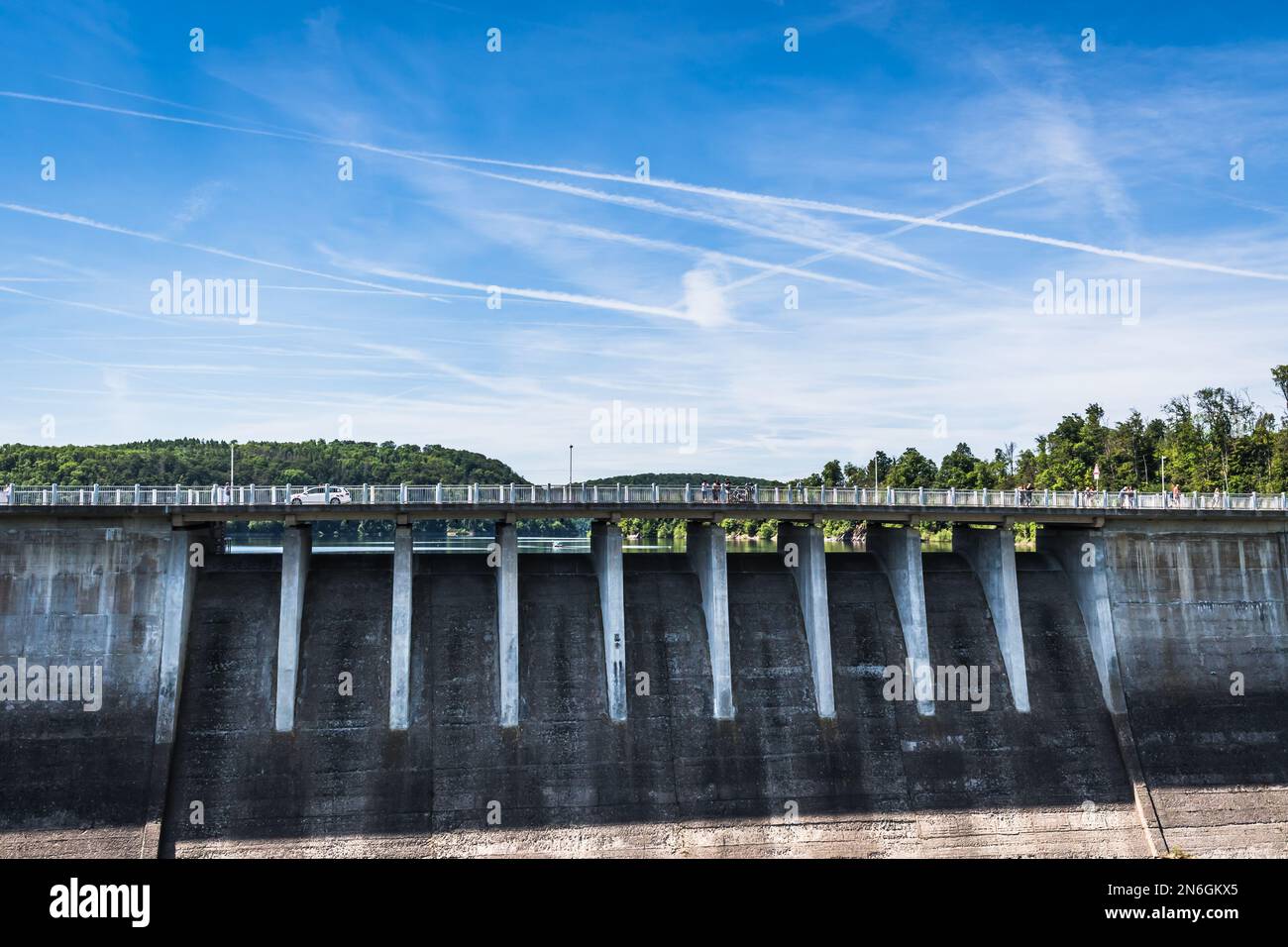The Rappbode Dam is the largest dam in the Harz region as well as the highest dam in Germany. Copy space. Stock Photo