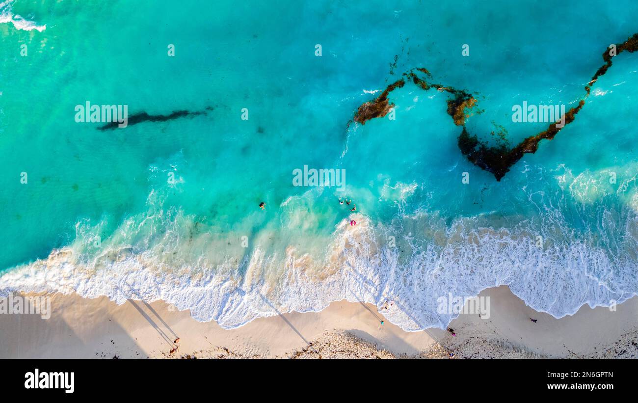Aerial of the the turquoise waters of Cancun, Quintana Roo, Mexico Stock Photo