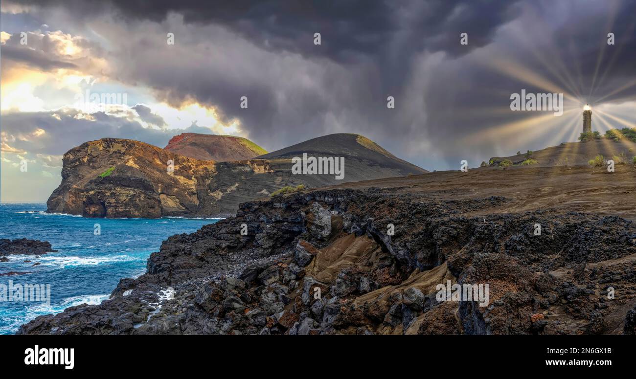 Lighthouse Farol da Ponta Dos Faial Island Azores Portugal Stock Photo