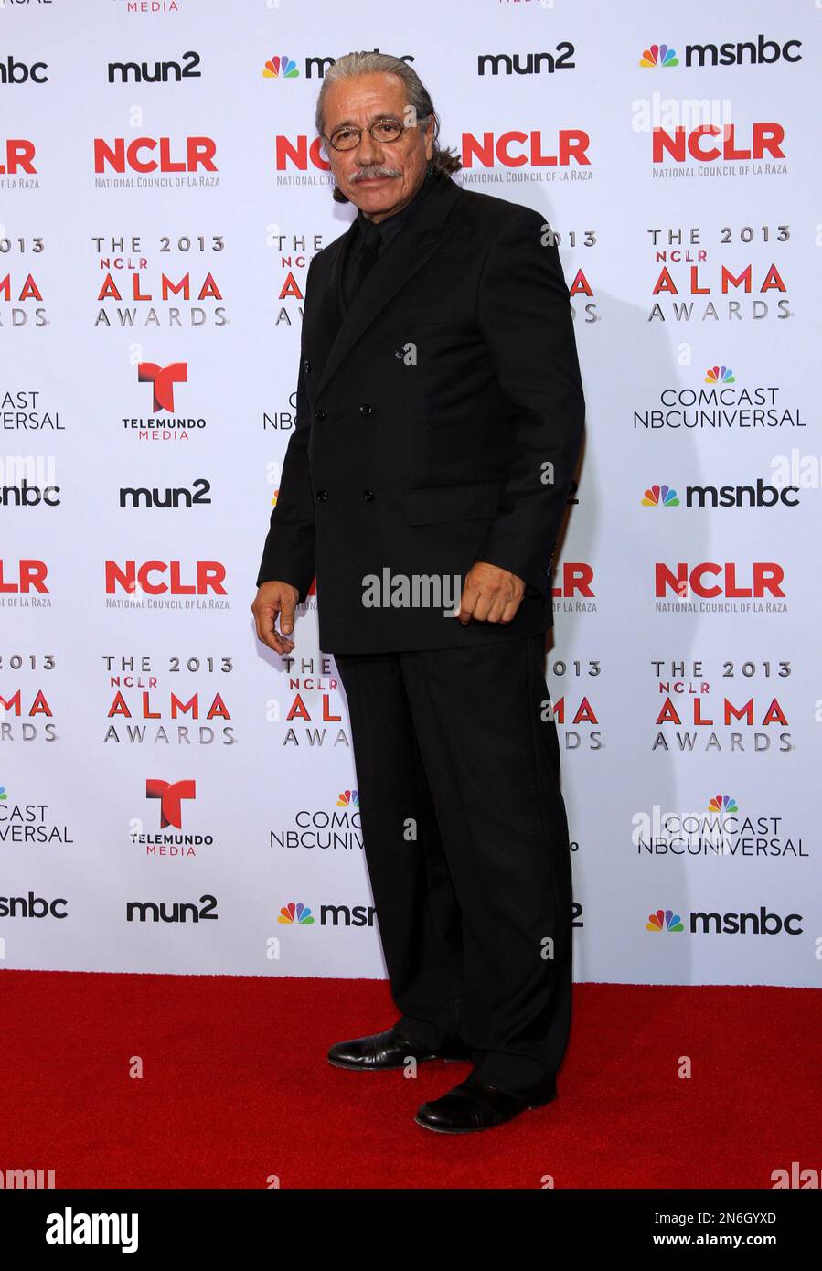 Edward James Olmos poses backstage at the NCLR ALMA Awards at the Pasadena Civic Auditorium on Friday, Sept. 27, 2013, in Pasadena, Calif. (Photo by Paul A. Hebert/Invision/AP) Stock Photo