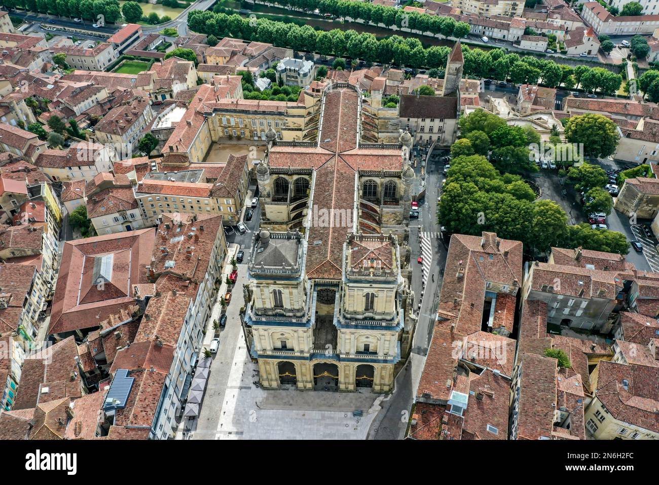 Drone image, aerial view, Sainte Marie Cathedral on the Way of St James