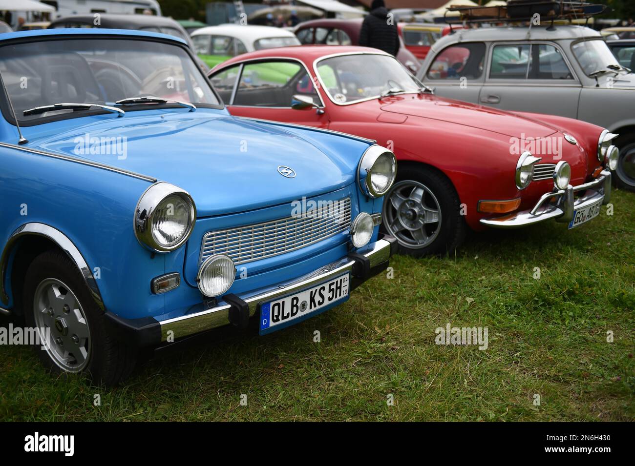Vintage Trabant 601 and VW Karmann-Ghia type 14 at a classic car meeting in Benneckenstein, Saxony-Anhalt, Germany Stock Photo