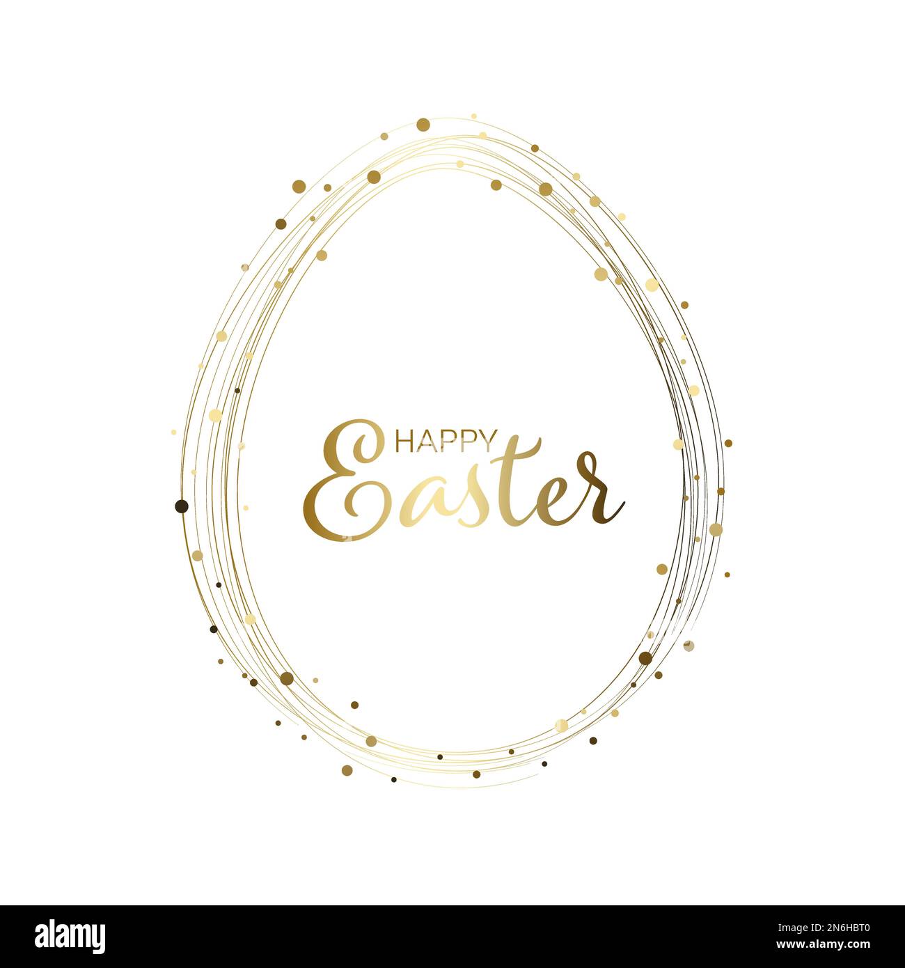 Happy Easter minimalistic card template with abstract Easter egg made from several ovals and golden circle dots. Minimalistic Easter vector card templ Stock Vector