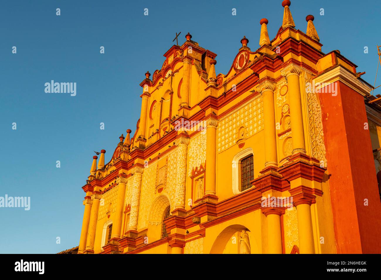 Cathedral of San Christobal de la Casa at sunset, Chiapas, Mexico Stock Photo