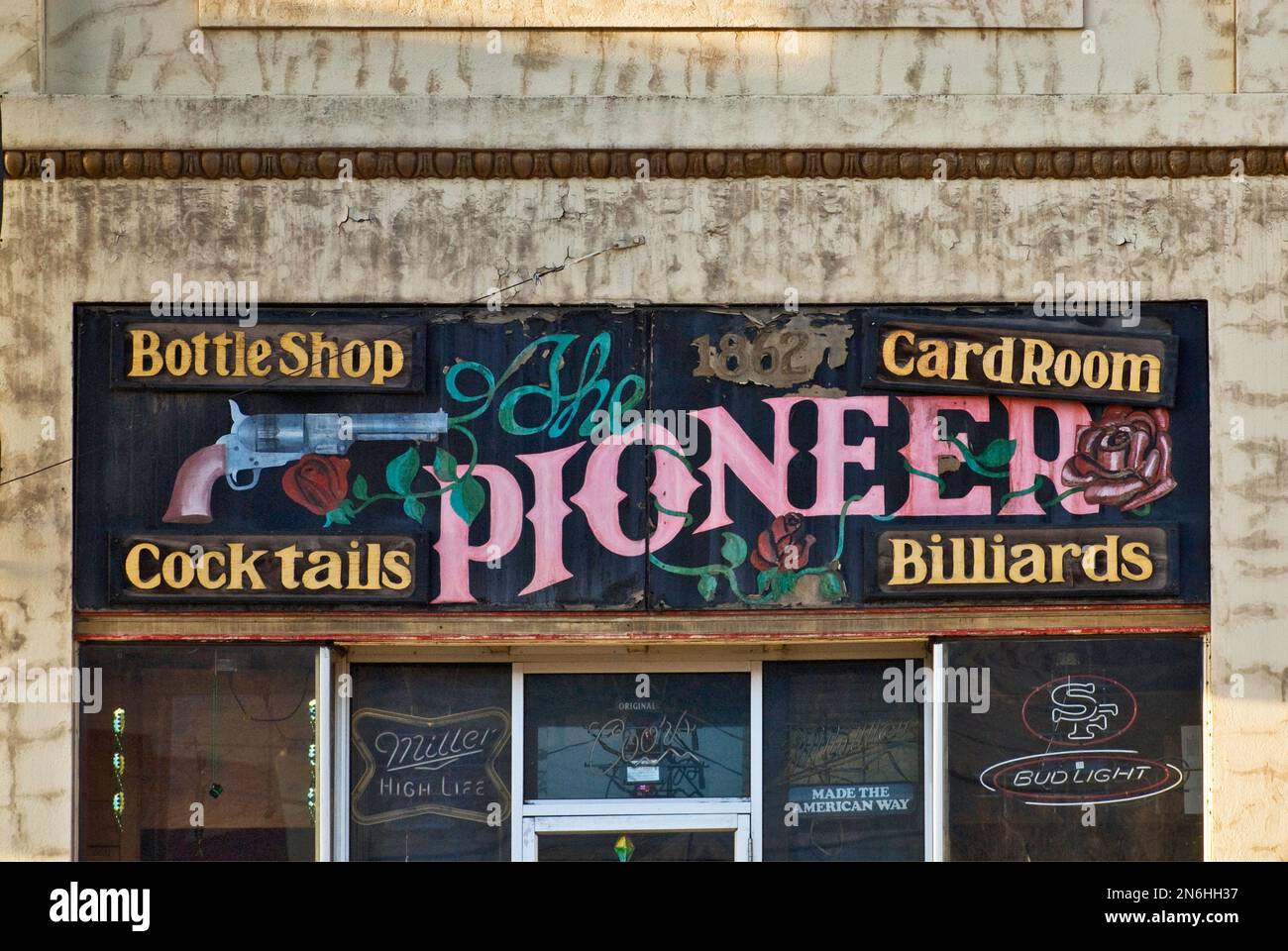 The Pioneer saloon at Main street in Susanville, California, USA Stock Photo