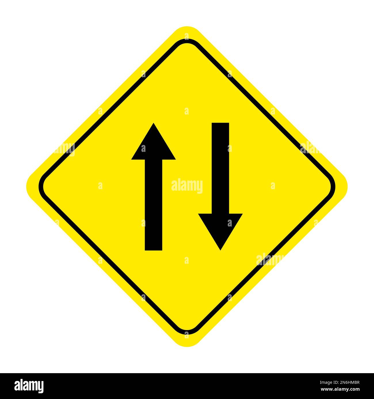 Two way traffic sign isolate on yellow background drawing by ...