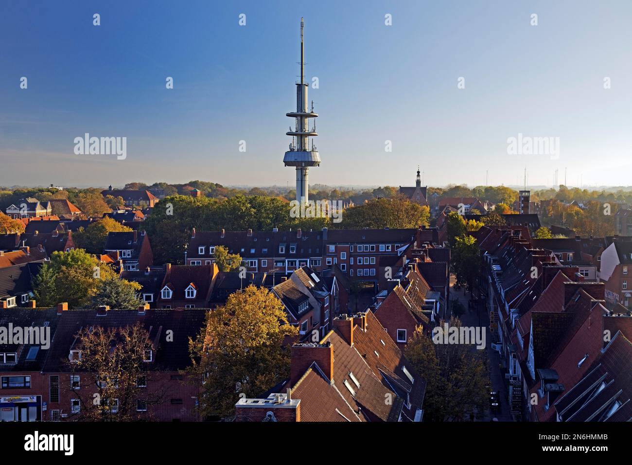 City view from the town hall tower with the telecommunications tower or ...