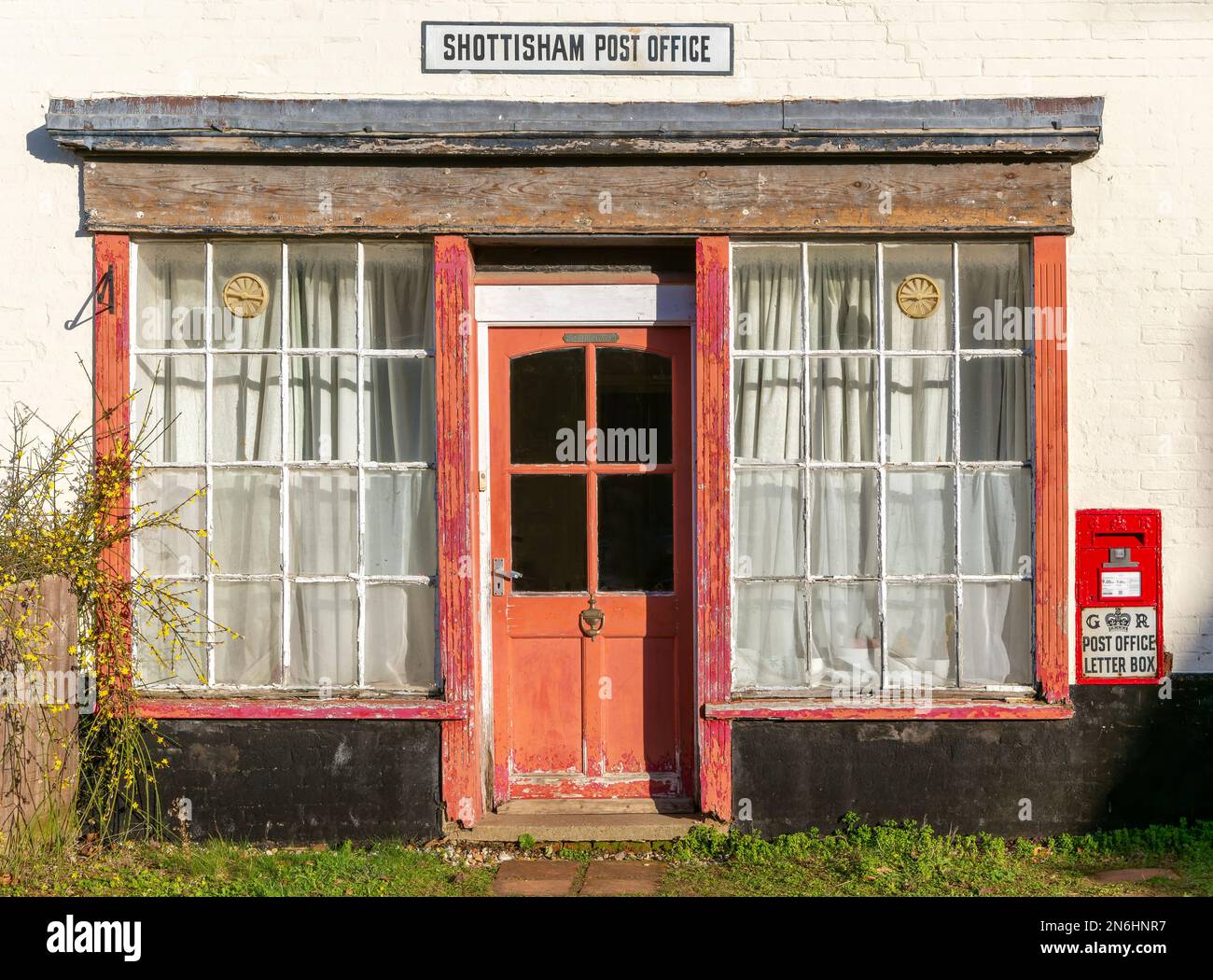 Frontage of closed village Post Office building, Shottisham, Suffolk, England, UK Stock Photo