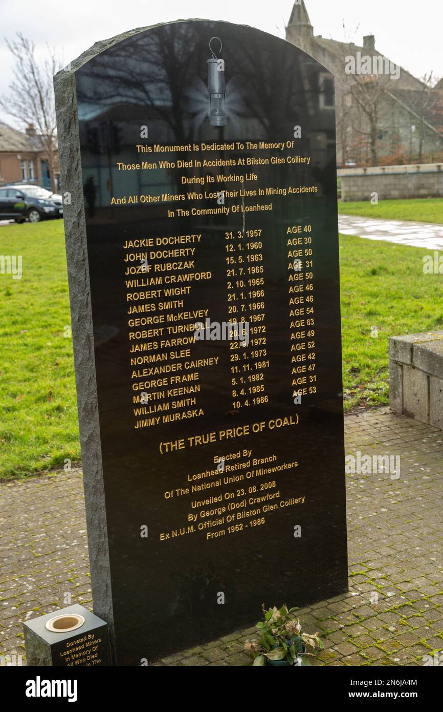 Bilston Glen colliery memorial to killed miners, Fountain Green, Loanhead, Midlothian, Scotland, Stock Photo