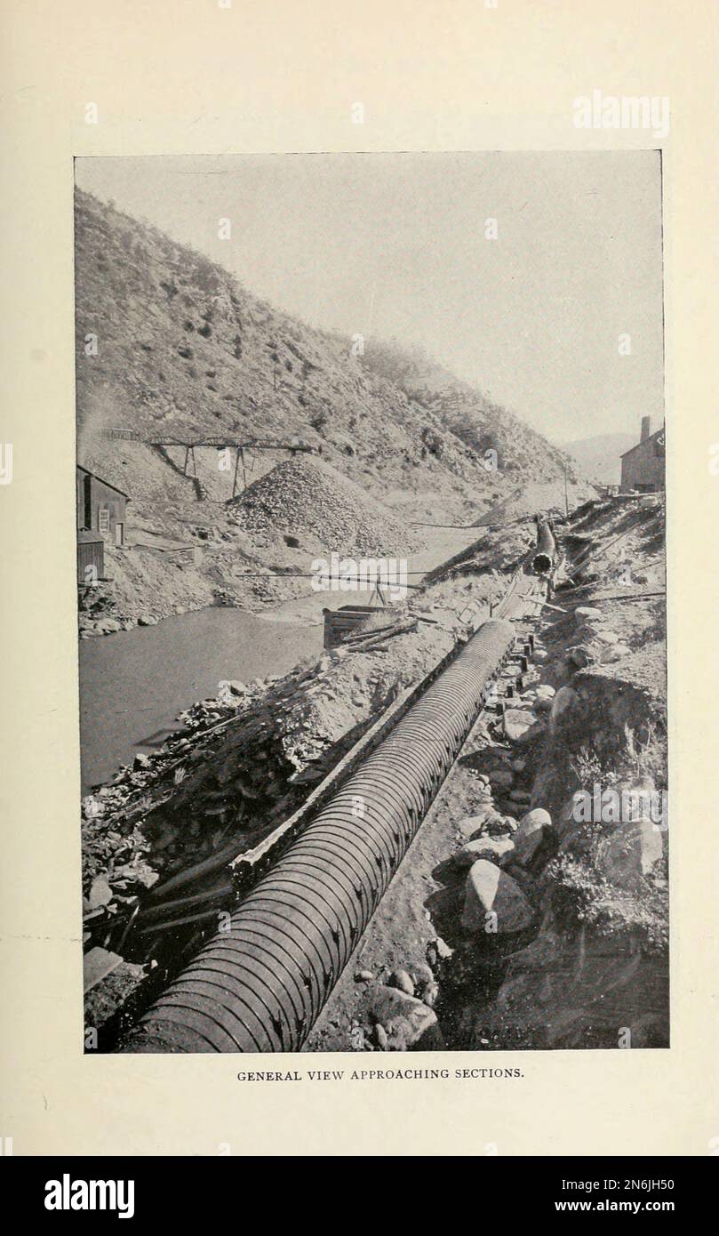 General view approaching sections from the Article WOOD-STAVE PIPE FOR CONVEYING WATER By Arthur Lakes. from The Engineering Magazine DEVOTED TO INDUSTRIAL PROGRESS Volume IX April to September, 1895 NEW YORK The Engineering Magazine Co Stock Photo
