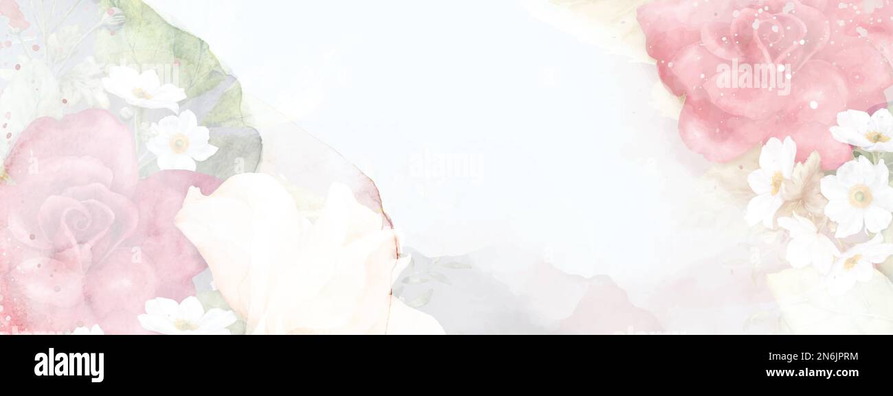 Gentle and light abstract background with watercolor roses and splash ...