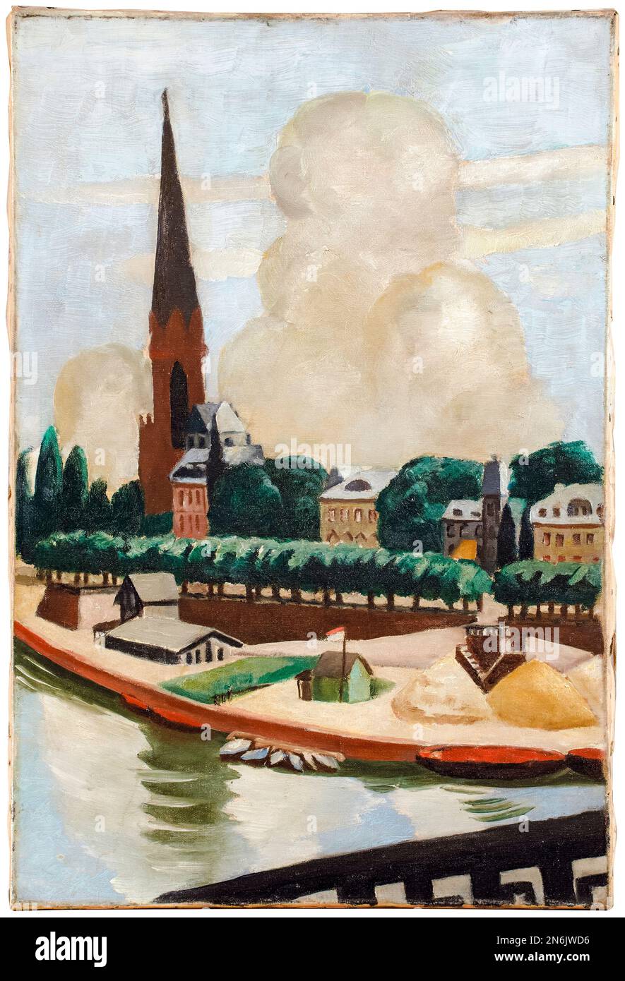 Max Beckmann, Bank of the Main and Church, landscape painting in oil on canvas, 1925 Stock Photo
